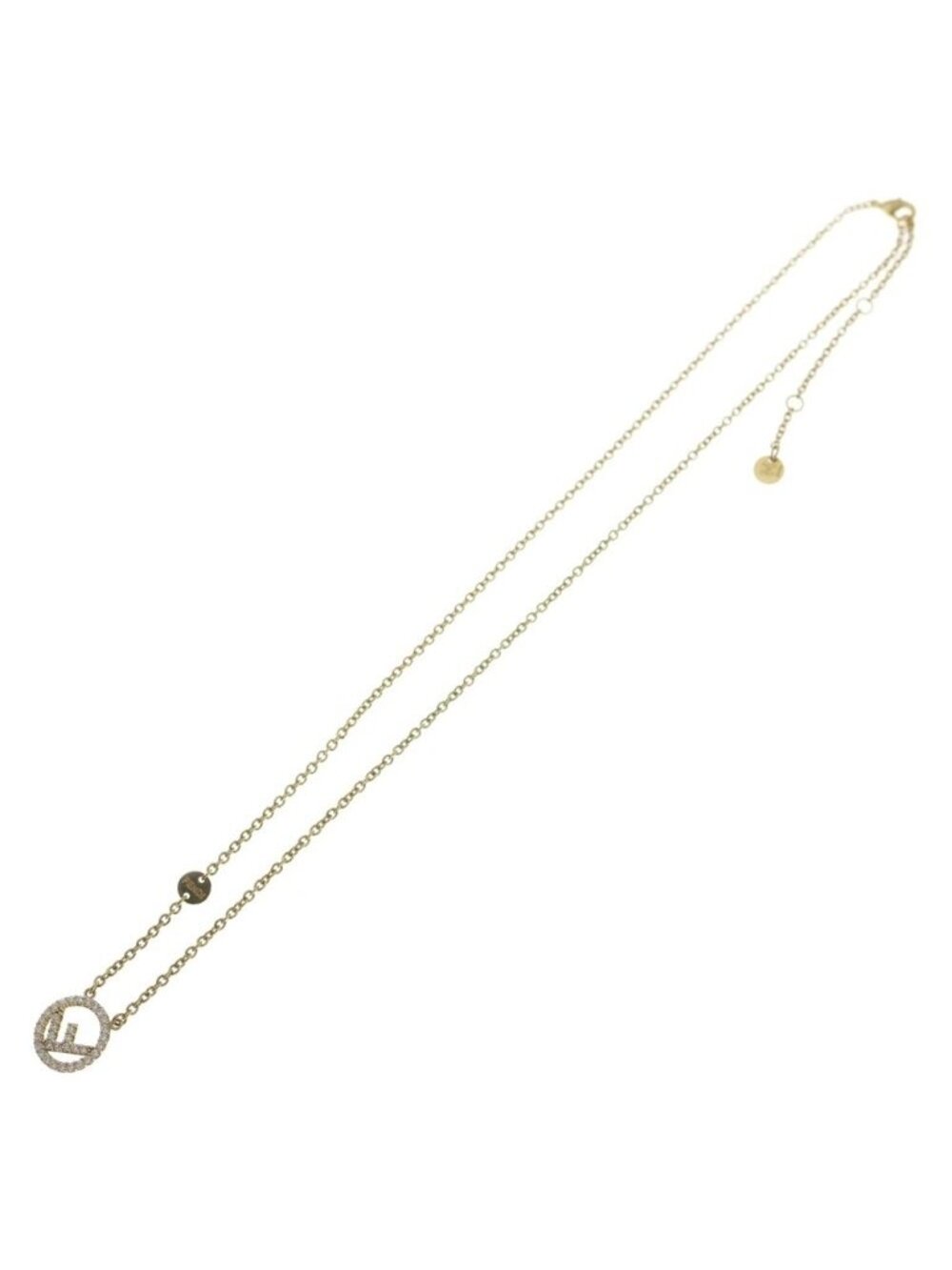 Fendi Line Stone Circle Logo Necklace Pendant Chain Gold - Picture 2 of 6